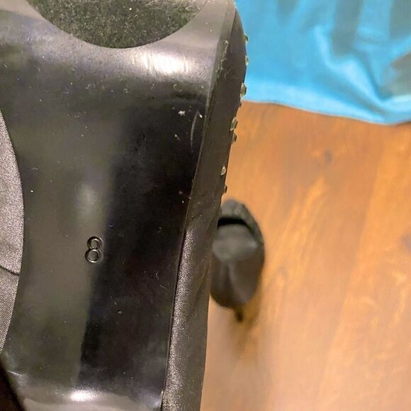 🌷 Club Townsend🌷GorgeousBlack Satin Rhinestone Studded Heel Open Toe Pumps - Picture 4 of 8